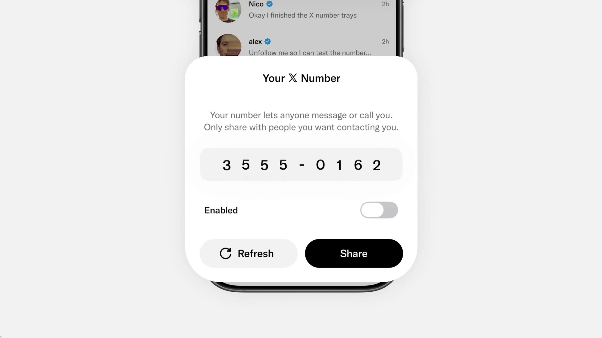 Your X Number screen in XChat. Credit: X (@chat)
